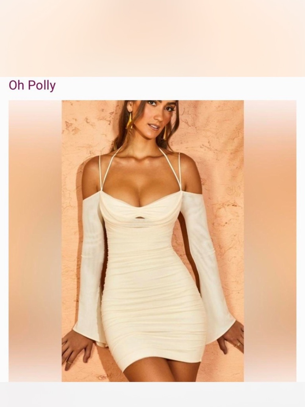 Oh Polly Cream Off-Shoulder Ruched Mini Dress